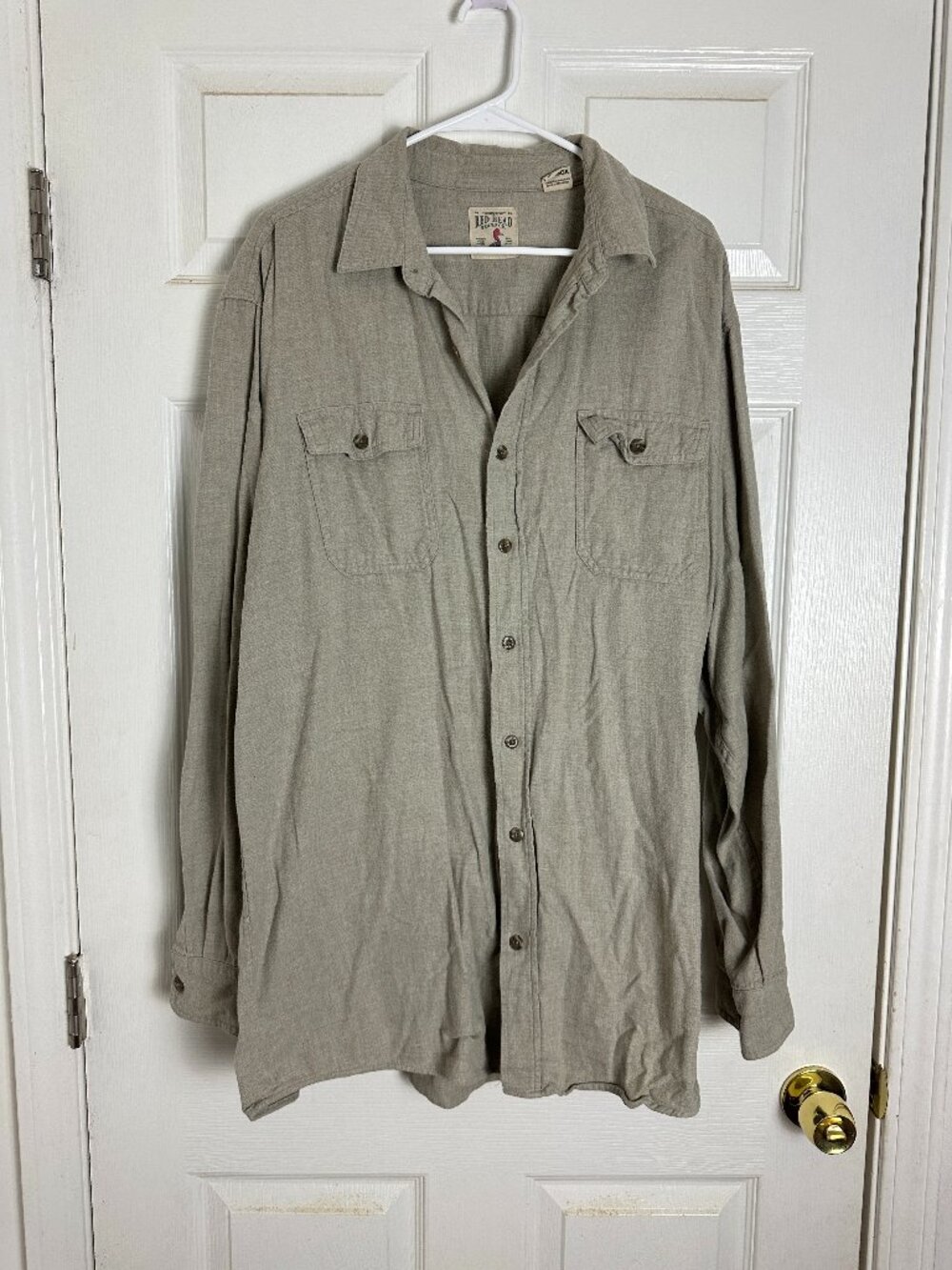 RedHead Casual Vacation Summer Beige Button Front Long Sleeve Shirt Men Size XLT